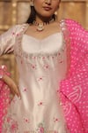 Shop_Meher By Islie_Pink Silk, Georgette Embroidery Square Neck Hand Kurta Sharara Set _at_Aza_Fashions