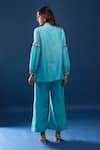 Shop_Samyukta Singhania_Sky Blue Chanderi Embroidery Mandarin Collar Pant Co-ord Set _at_Aza_Fashions