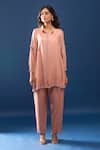 Samyukta Singhania Peach Cotton Collared Pant Co-ord Set Online at Aza Fashions Samyukta Singhania_Peach Cotton Collared Pant Co-ord Set _Online_at_Aza_Fashions