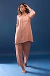 Buy Samyukta Singhania Peach Cotton Collared Pant Co-ord Set Online at Aza Fashions Buy_Samyukta Singhania_Peach Cotton Collared Pant Co-ord Set _Online_at_Aza_Fashions