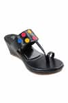 Shop_The Madras Trunk_Black Haiku Wedges Polka Pattern _Online_at_Aza_Fashions