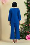 Shop_Origani_Off White Linen Embroidery Collared Blue And Thread Set _at_Aza_Fashions