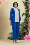 Origani_Blue Linen Embroidery Collared And Off White Thread Shirt _Online_at_Aza_Fashions