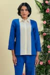 Buy_Origani_Blue Linen Embroidery Collared And Off White Thread Shirt _at_Aza_Fashions