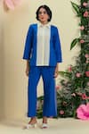 Buy_Origani_Blue Linen Embroidery Thread Pant _at_Aza_Fashions