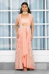Buy_SHASHA GABA_Peach Satin, Net Embroidery Open , Sweetheart Cape And Dhoti Skirt Set _Online_at_Aza_Fashions