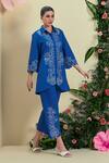 Buy_Origani_Blue Linen Embroidery Collared Thread Shirt 