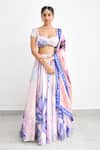 Buy_SHASHA GABA_Purple Georgette Sequins Square Neck Lehenga Set _at_Aza_Fashions