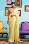 Buy_Papa Don't Preach_Yellow Lurex Embroidery, Sequins Square Neck Pre-stitched Saree Set _at_Aza_Fashions