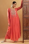 Buy_Bha Sha_Orange Georgette, Shantoon Round Neck Designer Zardozi Work Kurta And Pant Set _at_Aza_Fashions