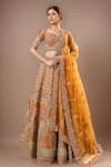 Buy_Kalighata_Rust Silk Sequins, Embroidery Square Neck Lucknowi Lehenga Set _at_Aza_Fashions