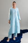 Shop_Anantaa By Roohi X AZA_Blue Silk, Chanderi Embroidery, Sequins Round Neck Light Kurta And Pant Set _Online_at_Aza_Fashions