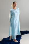 Buy_Anantaa By Roohi X AZA_Blue Silk, Chanderi Embroidery, Sequins Round Neck Light Kurta And Pant Set 