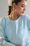 Shop_Anantaa By Roohi X AZA_Blue Silk, Chanderi Embroidery, Sequins Round Neck Light Kurta And Pant Set _Online