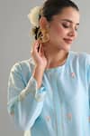 Anantaa By Roohi X AZA_Blue Silk, Chanderi Embroidery, Sequins Round Neck Light Kurta And Pant Set 