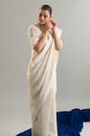 Shop_Anantaa By Roohi X AZA_Off White Sequins, Zari Round Neck Embroidered Blouse _Online