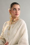 Anantaa By Roohi X AZA_Off White Sequins, Zari Round Neck Embroidered Blouse 
