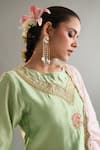 Anantaa By Roohi X AZA_Green Silk, Chanderi Sequins, Embroidery Round Neck Floral Kurta And Pant Set 