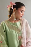 Anantaa By Roohi X AZA_Green Silk, Chanderi Sequins, Embroidery Round Neck Floral Kurta And Pant Set 