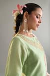 Anantaa By Roohi X AZA_Green Silk, Chanderi Sequins, Embroidery Round Neck Floral Kurta And Pant Set 