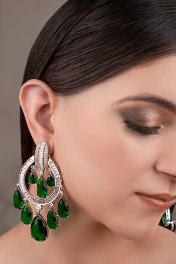 Shop_Anana_Green Stones Teardrop Design Earrings _at_Aza_Fashions
