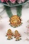 Shop_Anana_Green Gemstones Gold Plated Beaded Necklace Set _at_Aza_Fashions