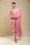 Samyukta Singhania Pink Tissue, Crepe, Georgette Embroidery, Lace V-neck Floral Print Kurta Set Online at Aza Fashions Samyukta Singhania_Pink Tissue, Crepe, Georgette Embroidery, Lace V-neck Floral Print Kurta Set _Online_at_Aza_Fashions