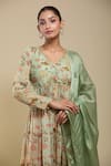 Shop_Samyukta Singhania_Mint Chinon, Cotton, Modal Lace V-neck Green Printed Anarkali Set _Online_at_Aza_Fashions