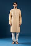 Arihant Rai Sinha_Beige Polyester, Cotton Embroidery Chiku Kurta And Pyjama Set _at_Aza_Fashions
