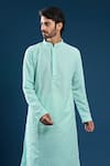Shop_Arihant Rai Sinha_Green Georgette, Polyester, Cotton Embroidery Chikankari Sea Kurta Pyjama Set _Online_at_Aza_Fashions