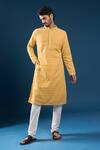 Buy_Arihant Rai Sinha_Mustard Georgette, Polyester, Cotton Embroidery Chikankari Yellow Kurta Set _at_Aza_Fashions