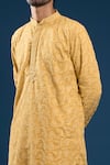 Buy_Arihant Rai Sinha_Mustard Georgette, Polyester, Cotton Embroidery Chikankari Yellow Kurta Set _Online_at_Aza_Fashions