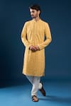 Shop_Arihant Rai Sinha_Mustard Georgette, Polyester, Cotton Embroidery Chikankari Yellow Kurta Set _Online_at_Aza_Fashions