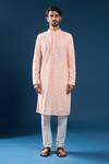 Arihant Rai Sinha_Pink Georgette, Polyester, Cotton Embroidery Chikankari Kurta Set _Online_at_Aza_Fashions