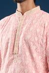 Arihant Rai Sinha_Pink Georgette, Polyester, Cotton Embroidery Chikankari Kurta And Pyjama Set _Online_at_Aza_Fashions