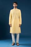 Buy_Arihant Rai Sinha_Yellow Georgette, Polyester, Cotton Embroidery Chikankari Kurta And Pyjama Set _Online_at_Aza_Fashions