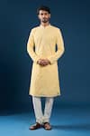 Buy_Arihant Rai Sinha_Yellow Georgette, Polyester, Cotton Embroidery Chikankari Kurta And Pyjama Set _at_Aza_Fashions