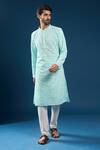 Buy_Arihant Rai Sinha_Green Georgette, Polyester, Cotton Embroidery Chikankari Sea Kurta Pyjama Set _Online_at_Aza_Fashions