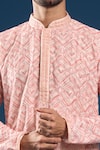 Shop Arihant Rai Sinha Peach Cotton, Polyester Embroidery Chikankari Printed Kurta And Pyjama Set Online at Aza Fashions Shop_Arihant Rai Sinha_Peach Cotton, Polyester Embroidery Chikankari Printed Kurta And Pyjama Set _Online_at_Aza_Fashions