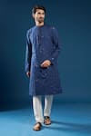Buy_Arihant Rai Sinha_Navy Polyester, Cotton Embroidery Blue Kurta Pyjama Set _Online_at_Aza_Fashions
