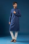 Buy_Arihant Rai Sinha_Navy Polyester, Cotton Embroidery Blue Kurta Pyjama Set _at_Aza_Fashions