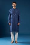 Arihant Rai Sinha_Navy Polyester, Cotton Embroidery Blue Kurta Pyjama Set _at_Aza_Fashions