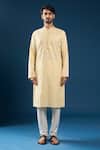 Arihant Rai Sinha_Yellow Cotton, Polyester Mirrors Kurta And Pyjama Set _at_Aza_Fashions