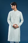 Shop_Arihant Rai Sinha_Sky Blue Silk, Polyester, Cotton Mirrors Kurta And Pyjama Set _Online_at_Aza_Fashions