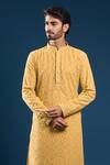 Arihant Rai Sinha_Yellow Cotton, Polyester Embroidery Mustard Chikankari Kurta And Pyjama Set _Online_at_Aza_Fashions