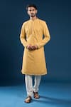 Buy_Arihant Rai Sinha_Yellow Cotton, Polyester Embroidery Mustard Chikankari Kurta And Pyjama Set _at_Aza_Fashions
