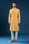 Arihant Rai Sinha_Yellow Cotton, Polyester Embroidery Mustard Chikankari Kurta And Pyjama Set _at_Aza_Fashions
