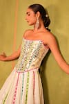 Buy_Kiran Kalsi_Multi Color Satin, Organza Embroidery Square Neck White Hand Corset Lehenga Set _Online_at_Aza_Fashions