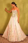 Kiran Kalsi_Multi Color Satin, Organza Embroidery Square Neck White Hand Corset Lehenga Set _at_Aza_Fashions