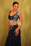 Kiran Kalsi_Navy Georgette Sequins Round Neck Blue Hand Embroidered Saree Set _Online_at_Aza_Fashions